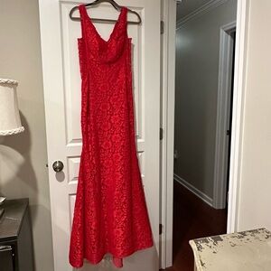 Red Lace Formal Floor Length Gown